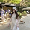 마도핏 모델/실크 걸프렌드 - 믿을 수 있는 진짜 실크 텐셀 소재의 우아한 튜닉 네크라인과 반팔 탑